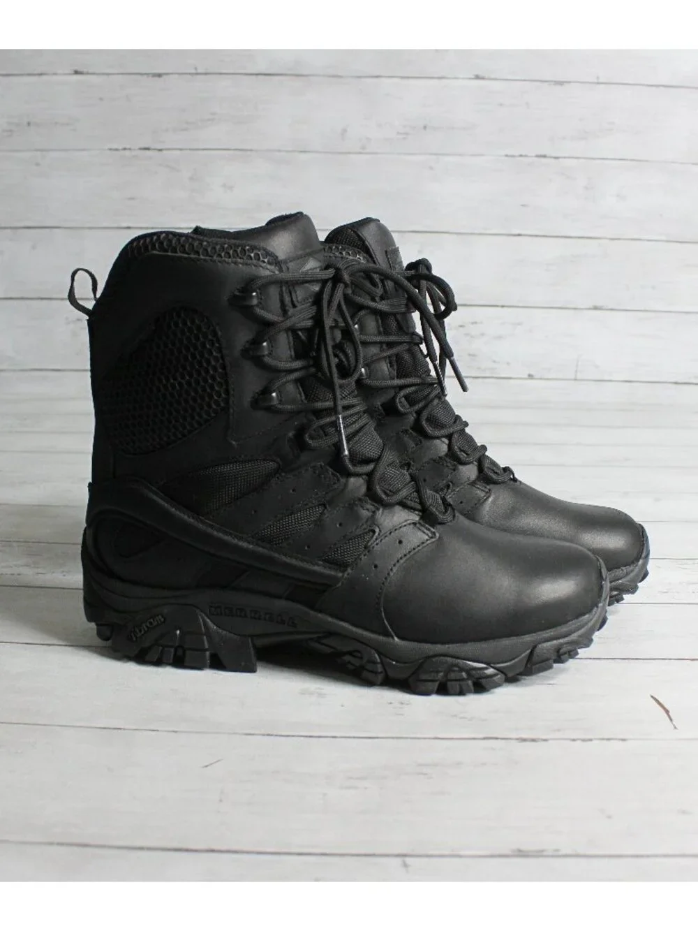 Merrell Men's Black Tactical Work Boots Size 8 Waterproof J45335 Moab Vibram